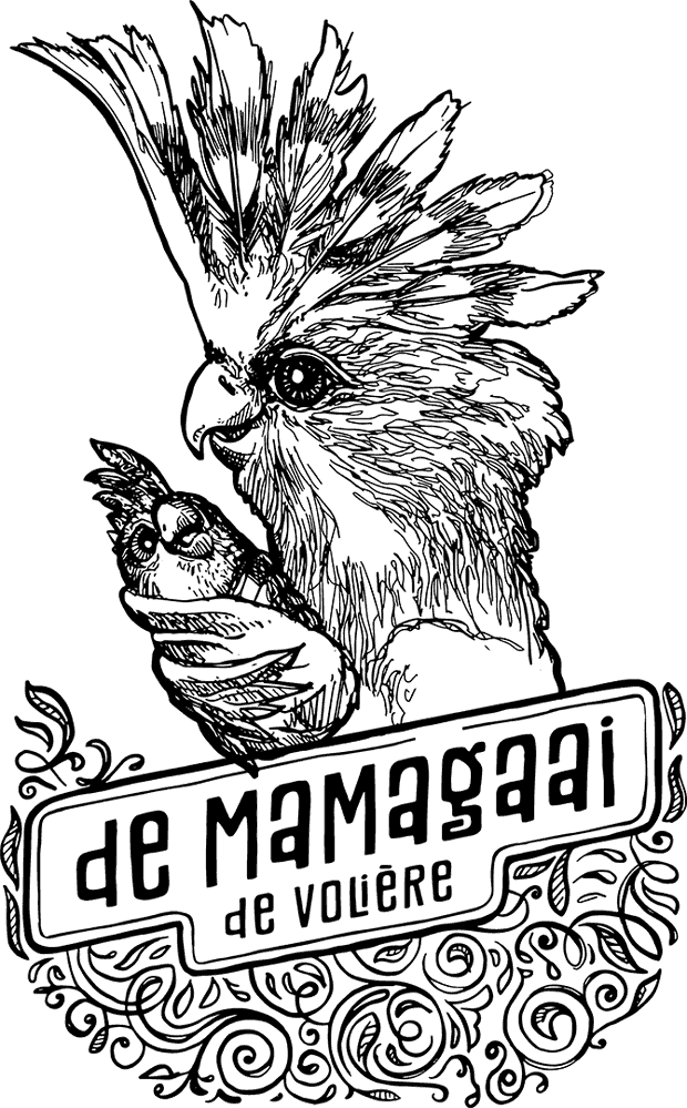 Lijntekening van de mamagaai